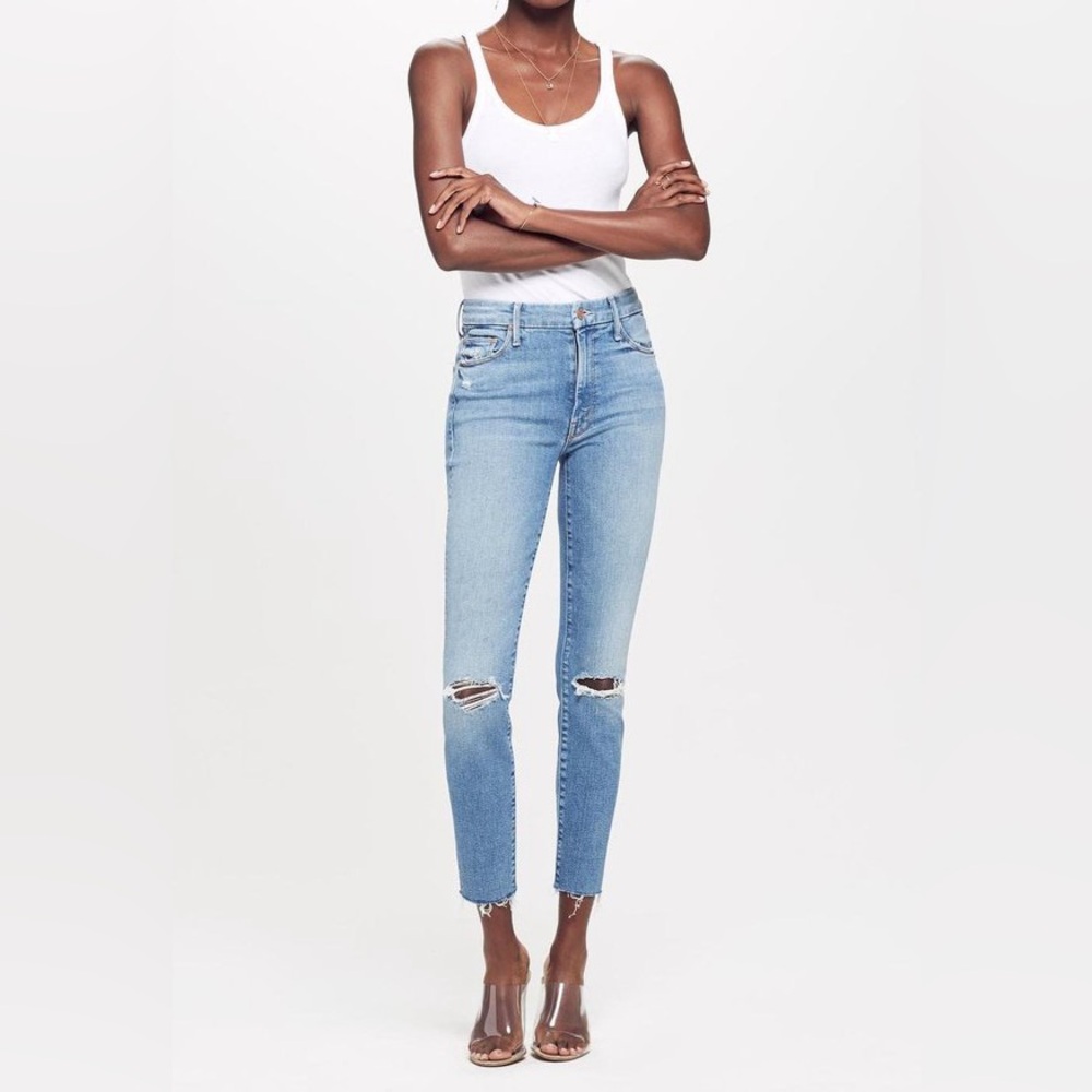 MOTHER DENIM HIGH WAISTED LOOKER ANKLE FRAY SHOOT TO THRILL DESTROYED Sz 28